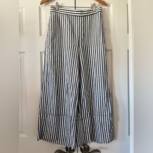 Banana Republic Navy & White Striped Linen Blend Wide Leg Crop Pants Sz XS EUC